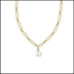 Gold Chain Link Pearl Necklace